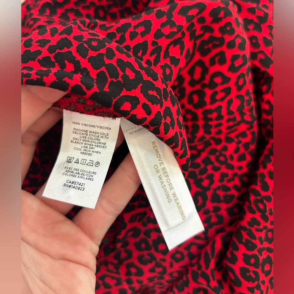 LOFT Leopard Animal Print Slit Midi Dress Long Sleeves Tango Red Holiday Dress✨ - Picture 9 of 10